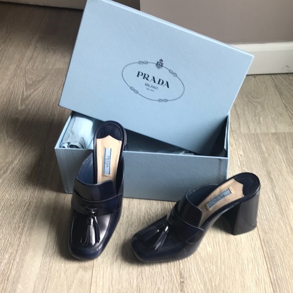 Prada Navy Blue 3” gelled backless loafer - Picture 1 of 7